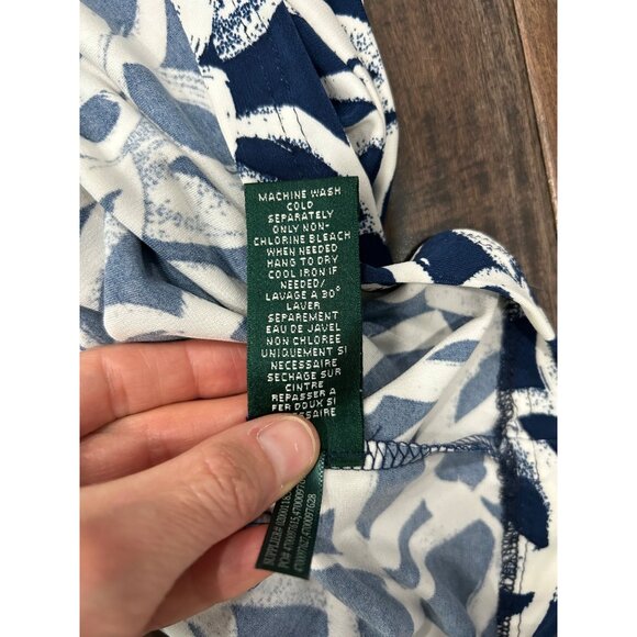 Lauren Ralph Lauren Womens Faux Wrap Navy White Patterned Dress 3/4 Sleeves Sz 6 - Picture 7 of 9